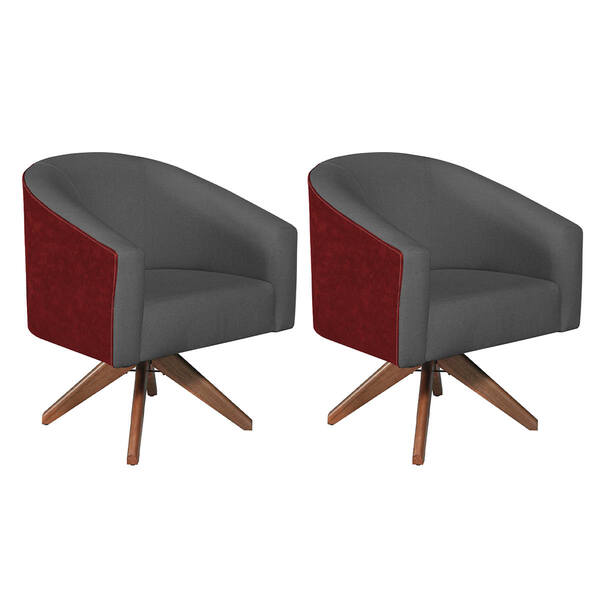 Kit 02 Poltronas Luiza Base Giratória De Madeira Factor Verme