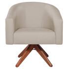 Kit 02 Poltronas Luiza Base Giratória De Madeira Linho Bege -