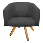 Kit 02 Poltronas Luiza Base Giratória De Madeira Linho Chumbo