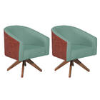 Kit 02 Poltronas Luiza Base Giratória De Madeira Sintético No