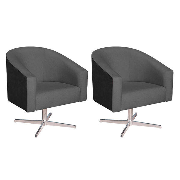 Kit 02 Poltronas Luiza Base Giratória De Metal Factor Preto E