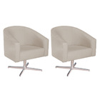 Kit 02 Poltronas Luiza Base Giratória De Metal Linho Bege - A