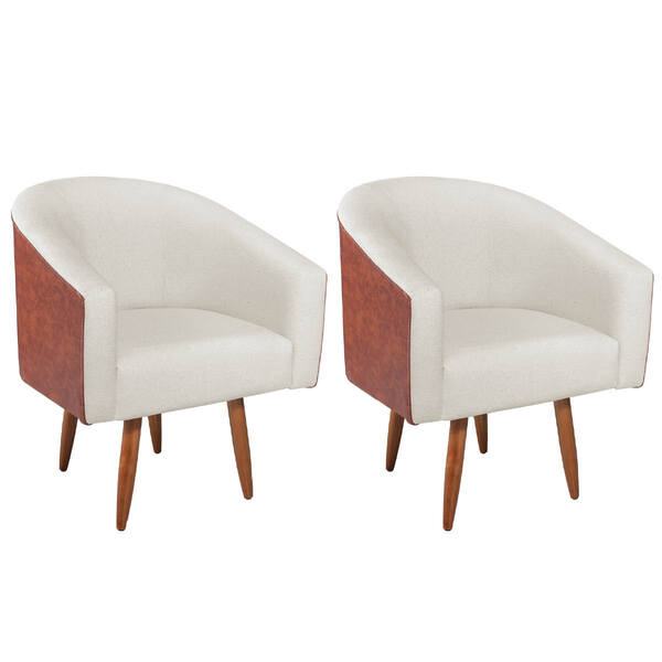 Kit 02 Poltronas Luiza Corano Nozes E Linho Bege - Amarena Mó