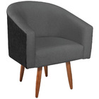 Kit 02 Poltronas Luiza Pés Palito Factor Preto E Linho - Amar