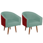 Kit 02 Poltronas Luiza Pés Palito Factor Vermelho E Linho - A