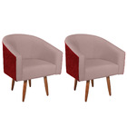 Kit 02 Poltronas Luiza Pés Palito Factor Vermelho E Linho - D