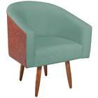 Kit 02 Poltronas Luiza Sintético Nozes E Linho Azul Turquesa