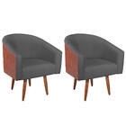 Kit 02 Poltronas Luiza Sintético Nozes E Linho Chumbo - Doce