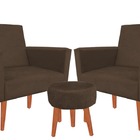Kit 02 Poltronas Luxo Decorativas Nina E Puff Suede Marrom