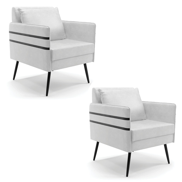 Kit 02 Poltronas Mari Corano Branco Pés Palito De Ferro Preto