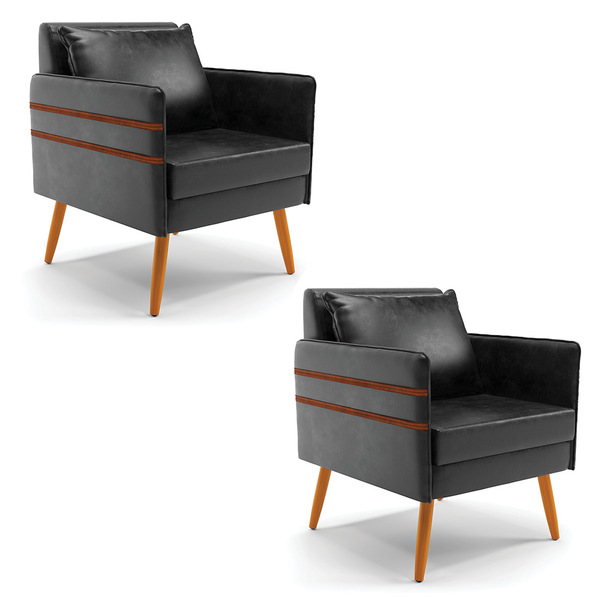 Kit 02 Poltronas Mari Corano Pés Palito Castanho D03 - D'ross