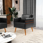 Kit 02 Poltronas Mari Corano Preto Pés Palito Castanho