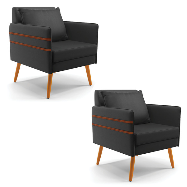 Kit 02 Poltronas Mari Corino Preto Pés Palito Castanho
