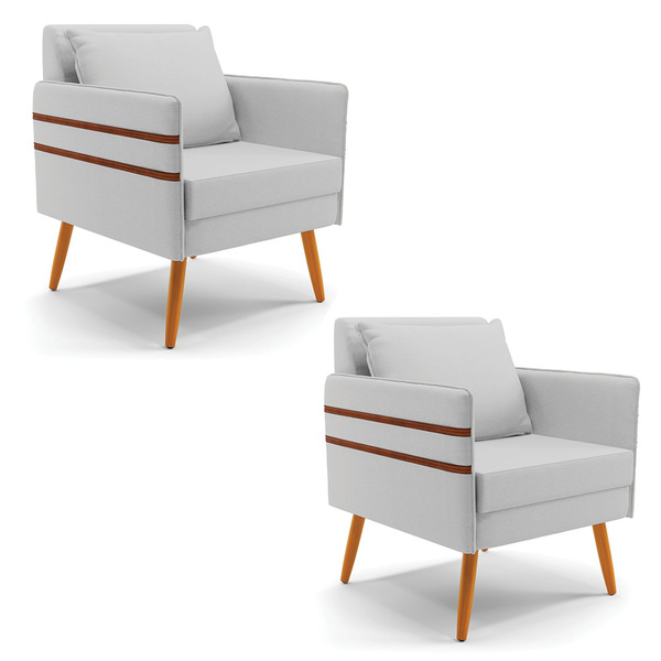 Kit 02 Poltronas Mari Linho Pés Palito Castanho D03 - D'rossi