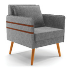 Kit 02 Poltronas Mari Linho Pés Palito Castanho D03 - D'rossi