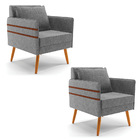 Kit 02 Poltronas Mari Linho Pés Palito Castanho D03 - D'rossi