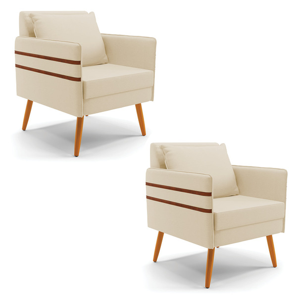 Kit 02 Poltronas Mari Linho Pés Palito Castanho D03 - D'rossi