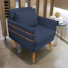 Kit 02 Poltronas Mari Suede Azul Marinho Pés Palito Castanho