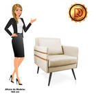 Kit 02 Poltronas Mari Suede Bege Pés Palito De Ferro Preto -