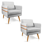 Kit 02 Poltronas Mari Suede Cinza Pés Palito Castanho