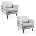 Kit 02 Poltronas Mari Suede Cinza Pés Palito De Ferro Preto -