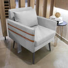 Kit 02 Poltronas Mari Suede Cinza Pés Palito De Ferro Preto -