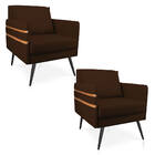 Kit 02 Poltronas Mari Suede Marrom Pés Palito De Ferro Preto
