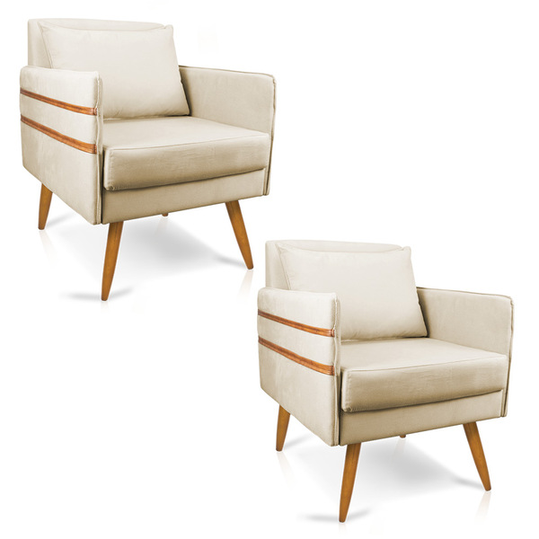 Kit 02 Poltronas Mari Suede Pés Palito Castanho D03 - D'rossi