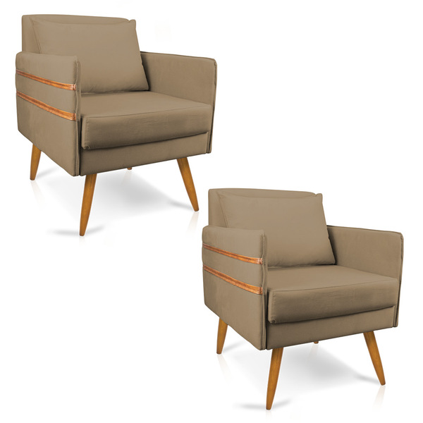 Kit 02 Poltronas Mari Suede Pés Palito Castanho D03 - D'rossi