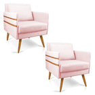 Kit 02 Poltronas Mari Suede Pés Palito Castanho D03 - D'rossi