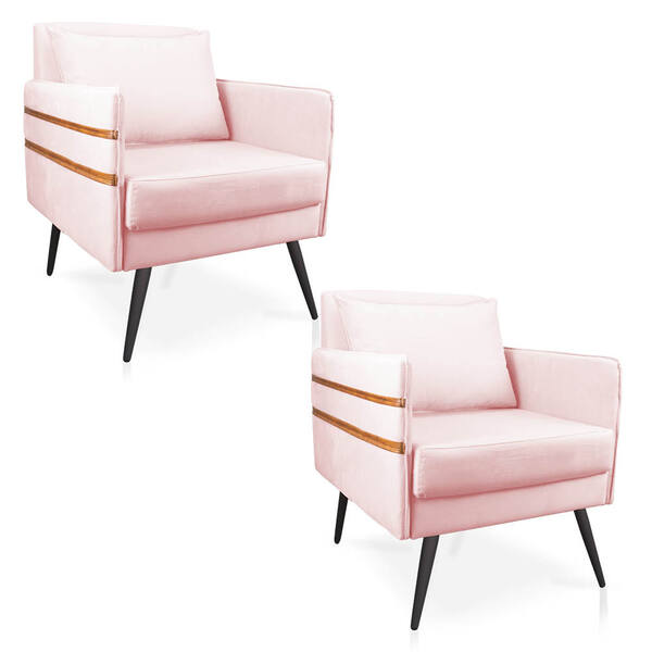 Kit 02 Poltronas Mari Suede Pés Palito De Ferro Marrom D03 -