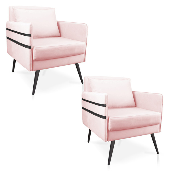 Kit 02 Poltronas Mari Suede Pés Palito De Ferro Preto D03 - D