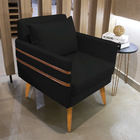 Kit 02 Poltronas Mari Suede Preto Pés Palito Castanho