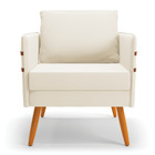 Kit 02 Poltronas Mari Veludo Bege Pés Palito Castanho