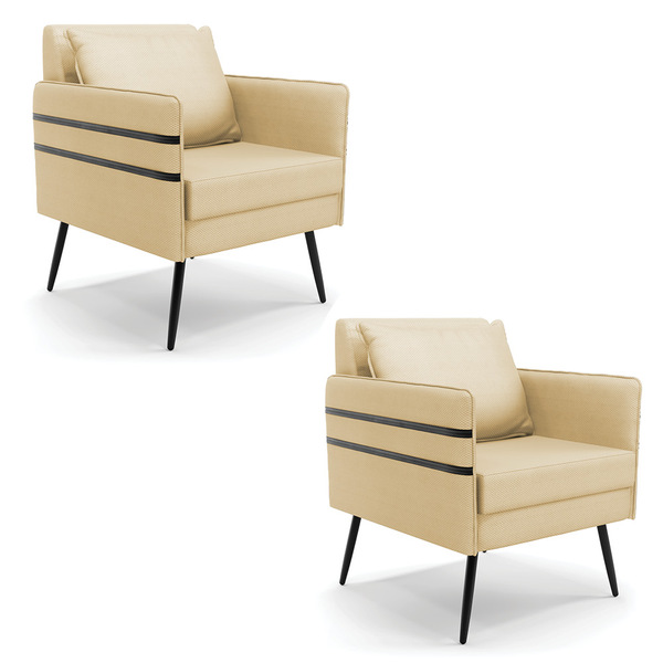 Kit 02 Poltronas Mari Veludo Luxo Off White A129 Pés Palito D