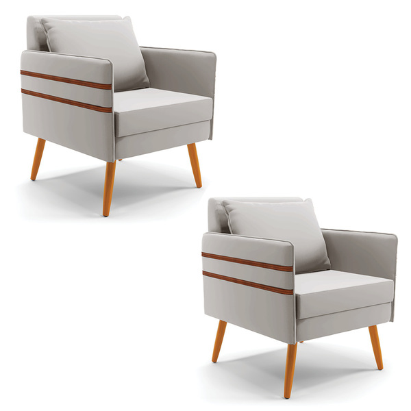 Kit 02 Poltronas Mari Veludo Pés Palito Castanho D03 - D'ross