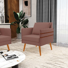 Kit 02 Poltronas Mari Veludo Pés Palito Castanho D03 - D'ross