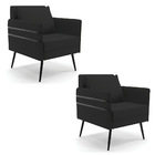 Kit 02 Poltronas Mari Veludo Pés Palito De Ferro Preto D03 -