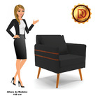 Kit 02 Poltronas Mari Veludo Preto Pés Palito Castanho