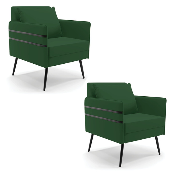 Kit 02 Poltronas Mari Veludo Verde Pés Palito De Ferro Preto