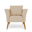 Kit 02 Poltronas Marilia Linho Areia A27 Pés Palito Castanho