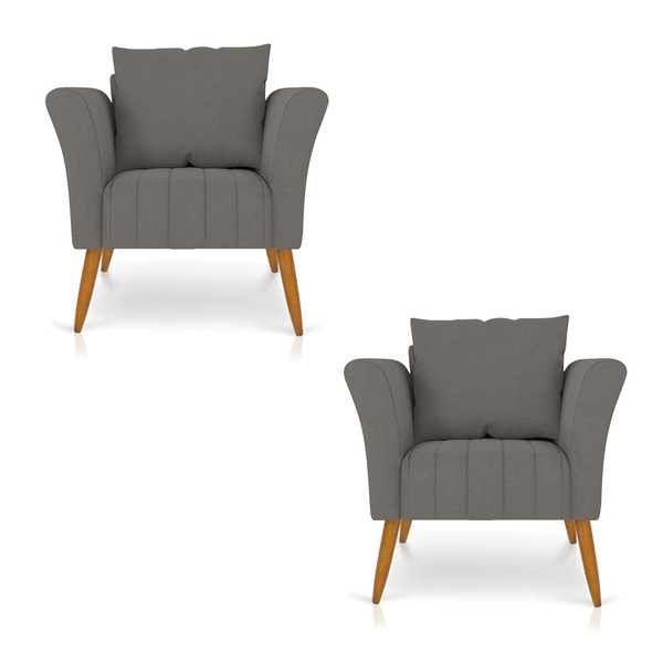 Kit 02 Poltronas Marilia Linho Pés Palito Castanho D03 - D'ro