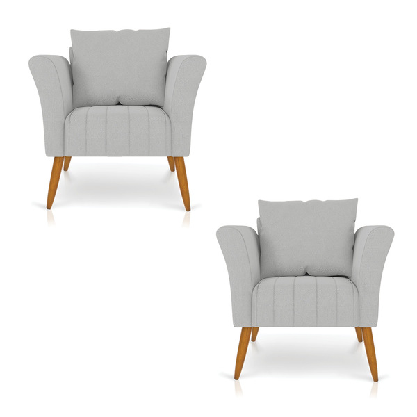 Kit 02 Poltronas Marilia Linho Pés Palito Castanho D03 - D'ro