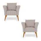 Kit 02 Poltronas Marilia Linho Pés Palito Castanho - D'rossi