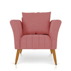 Kit 02 Poltronas Marilia Linho Pés Palito Castanho - D'rossi