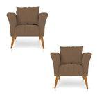 Kit 02 Poltronas Marilia Linho Selenite Sisal A105 Pés Palito