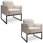 Kit 02 Poltronas Marisa Linho Base Industrial Metálica Preto