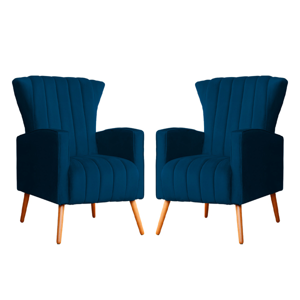 Kit 02 Poltronas Melinda Veludo Cores - Ds Estofados - Azul M