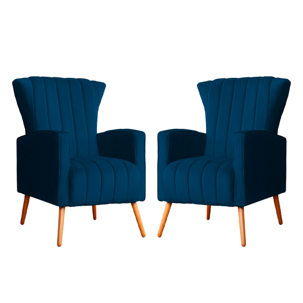 Kit 02 Poltronas Melinda Veludo Cores - Ds Estofados - Azul M