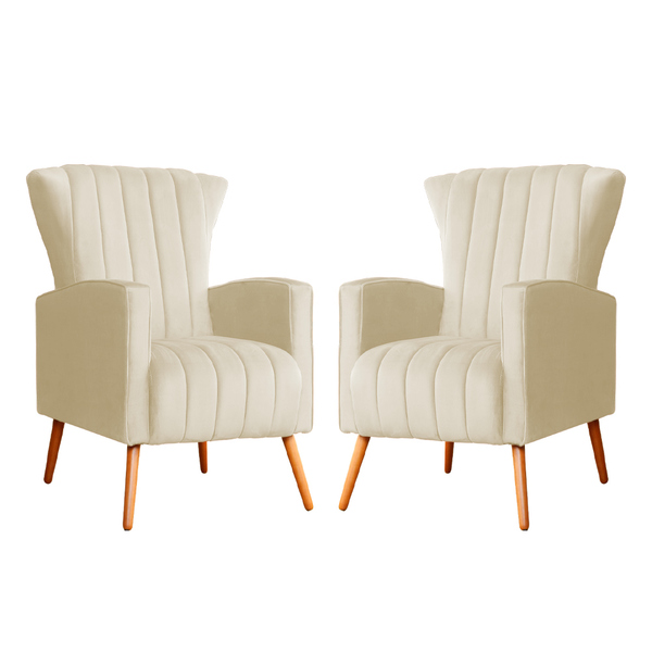 Kit 02 Poltronas Melinda Veludo Cores - Ds Estofados - Bege